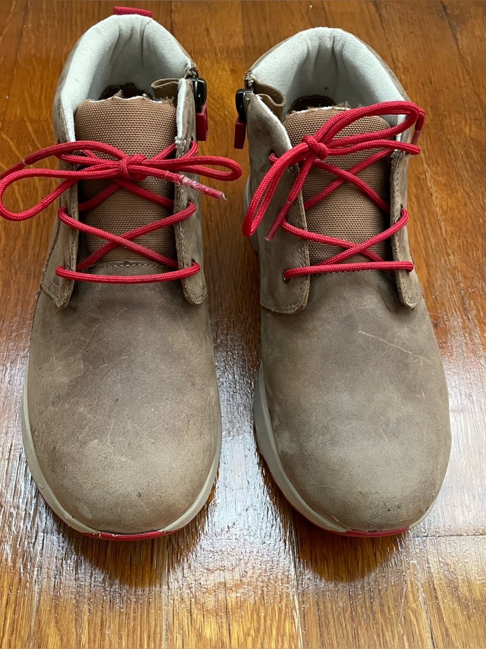 UGG Kids Brown Suede Boots with Red Laces Size 5